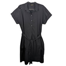 Alembika Black Shirt Dress Midi Sequins Short Sleeve Lagenlook Size L