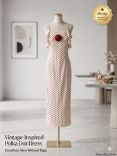 Cider Women's Polka Dot Long A-Line Sleeveless Dress White Red Flower M