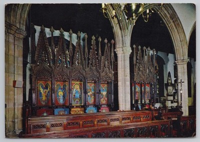 Lancaster Priory Choir Stalls Carved Wood Interior England c1970s Postcard