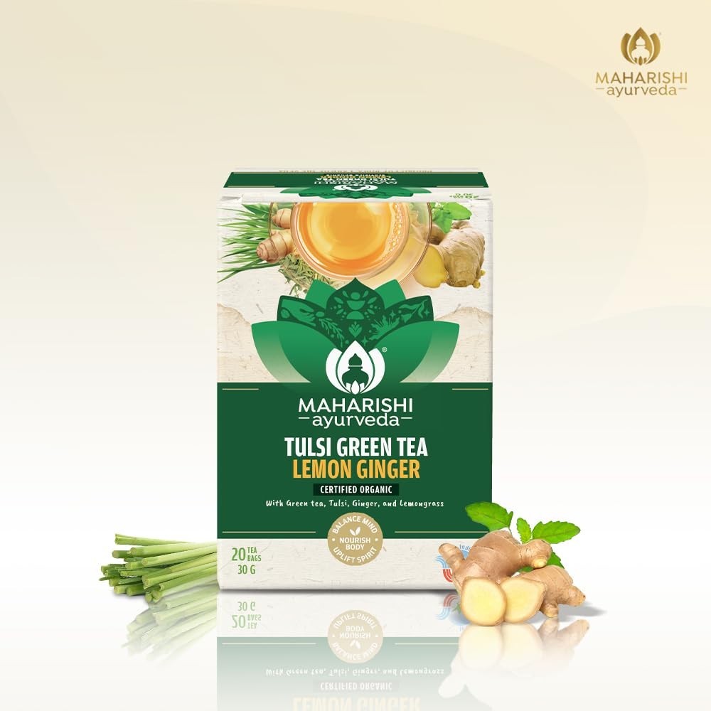 Maharishi Ayurveda All Natural Tulsi Green Tea Lemon Ginger Herbal , 20 Tea Bag
