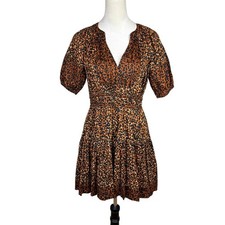 Ulla Johnson NWT 2 Mariana Leopard Animal Print Puff Sleeve Fit & Flare Dress