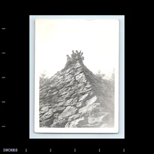 Old Vintage Photo MEN SITTING ATOP ROCK WALL