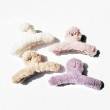 4 PACK Large Faux Fur Hair Claw Clips Plush Hair Catch Barrette Jaw Clamp for...
