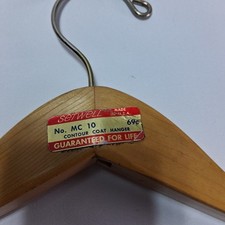 VTG Setwell No. MC 10 Wood Coat Hanger Made in USA Contour MCM Original Label