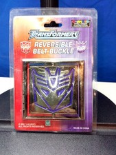 Hasbro Transformers Decepticon reversible belt buckle in silver metal with purpl