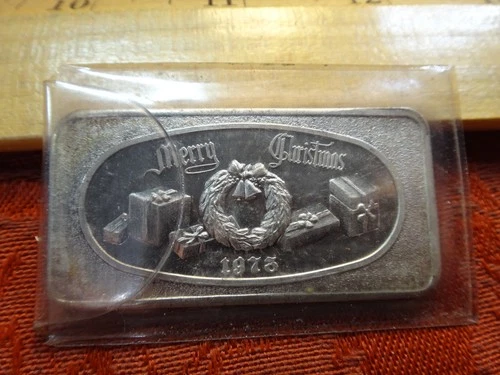 1973 Merry Christmas Great Lakes Mint 1 Oz .999 Silver Bullion Bar - No Reserve