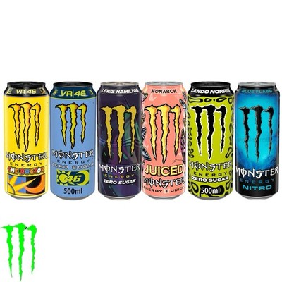 Monster Energy 6 Drinks (Blue Flash, Monarch, The Doctor, VR 46, Full Throttle.)