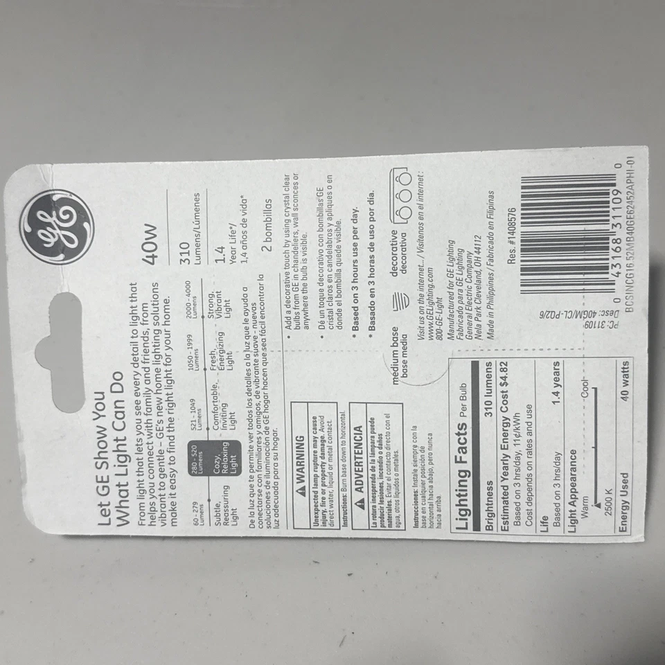 GE Lighting Incandesent 40W Clear Globe Bulb, 2 Pk - Image 4 of 4