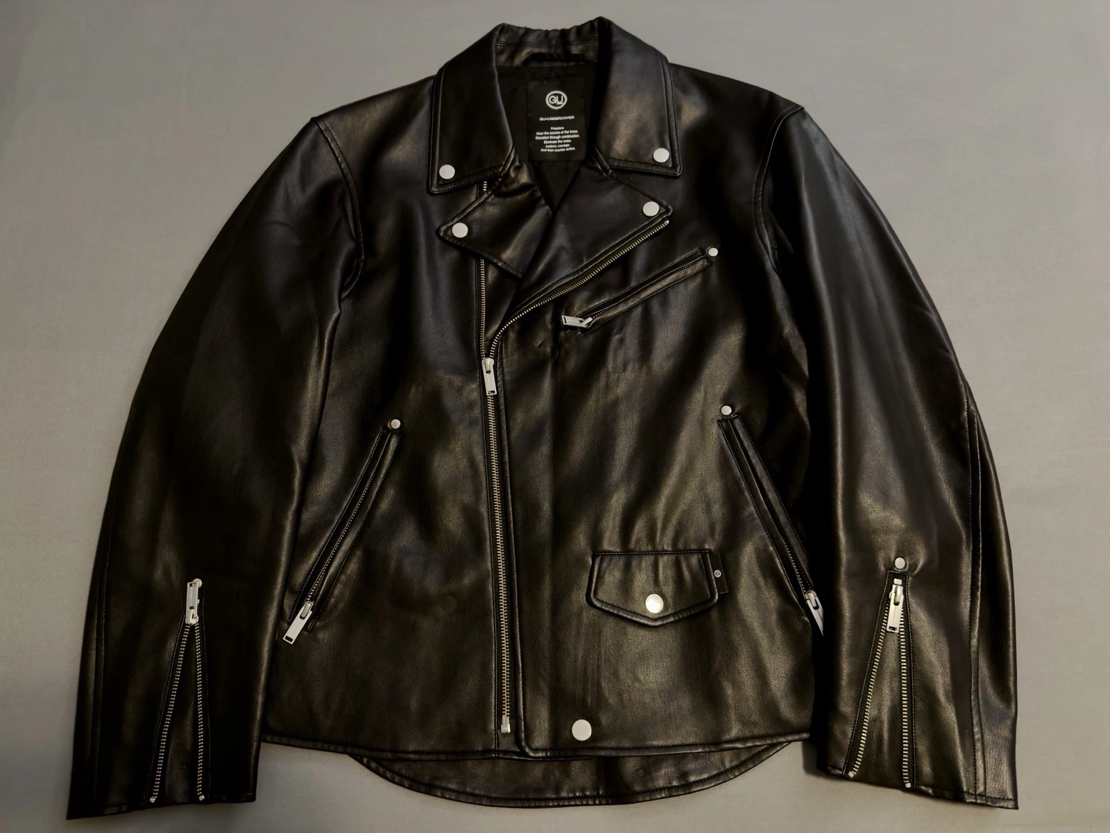 GU x UNDERCOVER JUN TAKAHASHI Black Faux Leather Jacket Rare 2021, Size M - product detail image 2