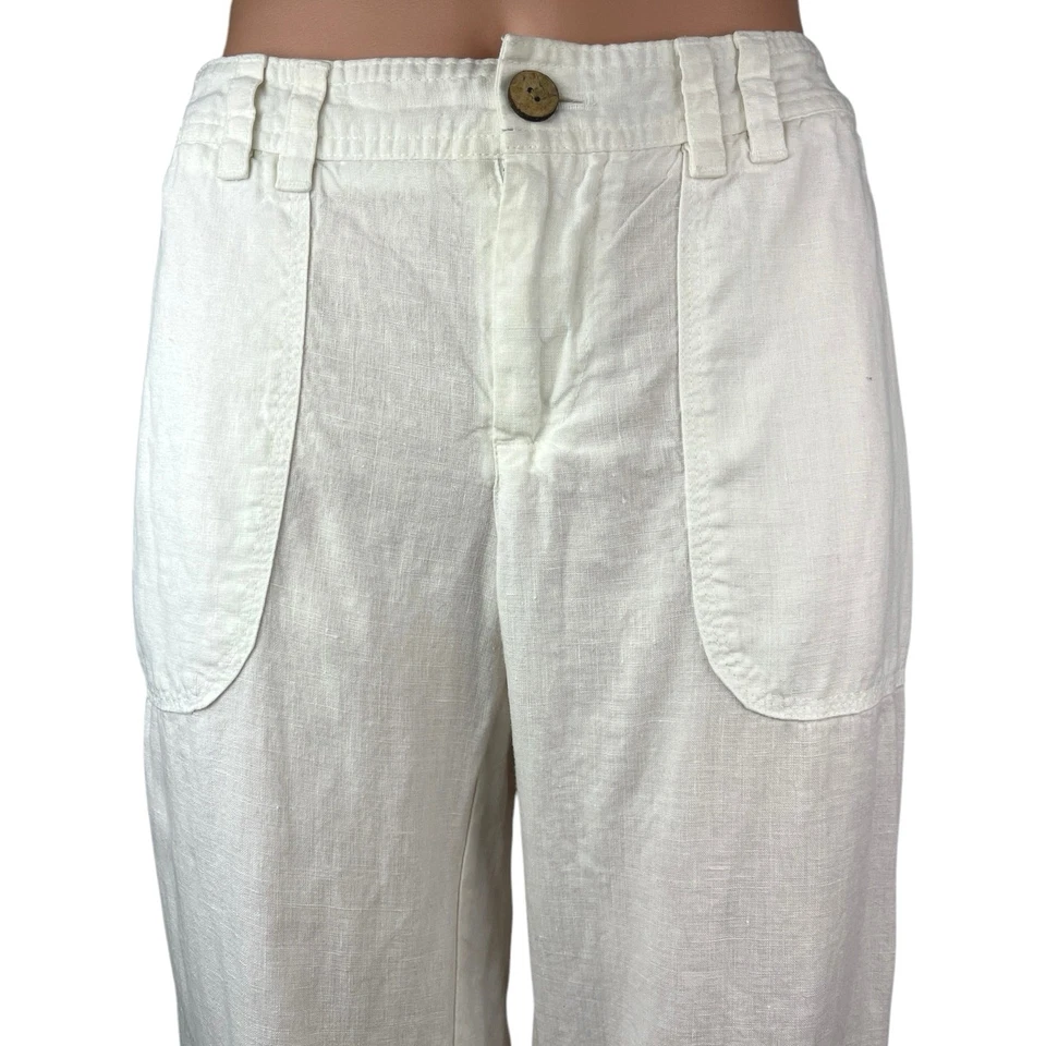 Pantalones para mujer Banana Republic de lino blanco tiro medio recto pierna ancha 8 Foto 4 de 4