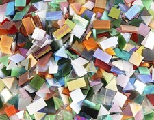 Iridescent Glass Mosaic Tiles Bulk, 4Shapes 700 Pieces Sparkle Iridized Stain...