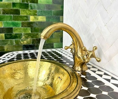 Handcrafted Solid Brass Bathroom Faucet   Moroccan Vanity Sink Tap, Brass Fixtur