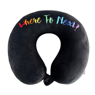 #ad Steve Madden Travel Neck Pillow Black Where To Next Rainbow Pride Snap Closure $12.99