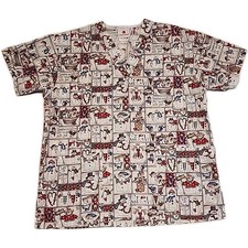 Peaches Snowmen Snow Angels Christmas Print Scrub Top 100 Cotton Extra Small XS