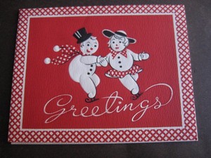 1950 vintage greeting card Burgoyne CHRISTMAS Ice Skating Snow Couple