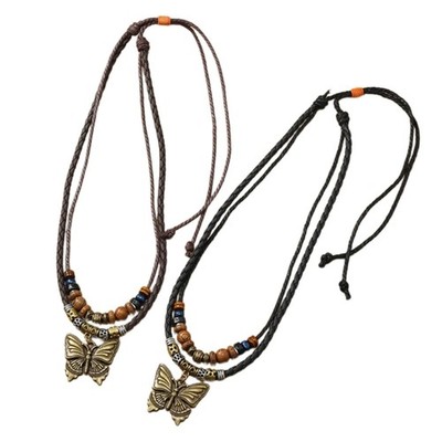 Bohemian Butterfly Multi Layer Pull String Handwoven Necklace Fashion Jewelry