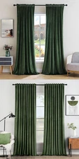 Olive Green Velvet Curtains Thermal Insulated Blackout Curtain Drapes for Bedroo
