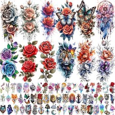 69 Sheets Watercolor 3D Rose Flowers Temporary Tattoos For Women Girls Black