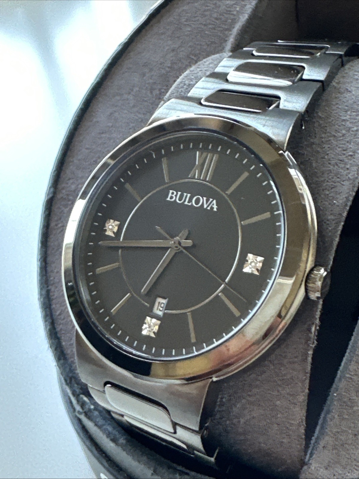 Bulova Diamond Mens Gray Stainless Steel Bracelet Watch 98d162 image 10
