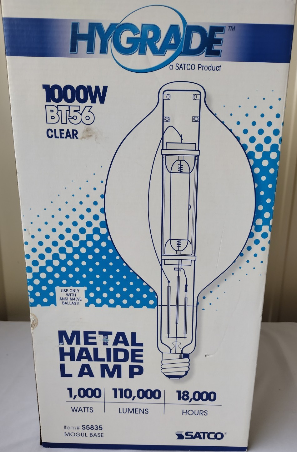 SATCO BT56 1000W Metal Halide Lamp Clear Mogul Base 110,000 Lumens 18,000 Hours