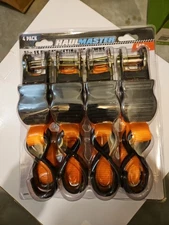 Haul Master Ratchet Tie Downs 4-Pack Straps 1" x 15 ft S hook 400lb Working Load