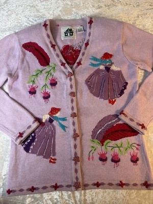 Vintage Storybook Knits Red Hat Society Ladies Cardigan Sweater XS HSN 90s