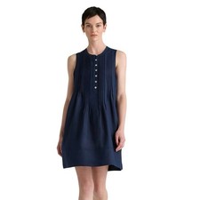 New Quince Women’s European Linen Sleeveless Swing Dress Deep Navy Blue Small