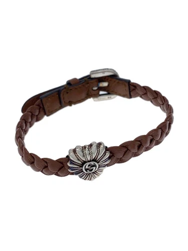 Bracciale donna GUCCI SV925 marrone pelle intrecciata motivo cuore