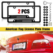 2x For Subaru Black Us Flag Front Rear Car License Plate Tag Frame Aluminum