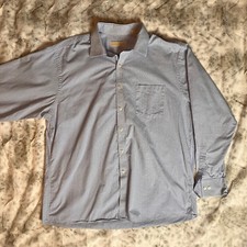 Michael Kors Men  s Blue Micro Check Dress Shirt Size XL 17 34/35 Long Sleeve