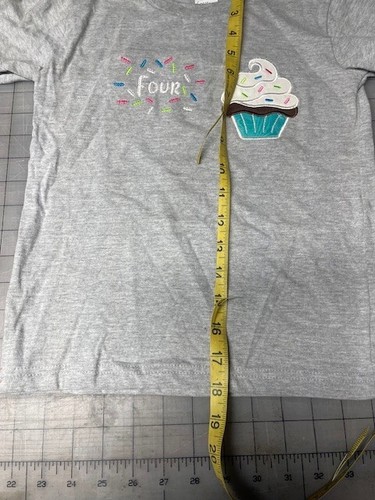 Girls 4T Birthday cupcake grey t-shirt fourth - Picture 3 of 4