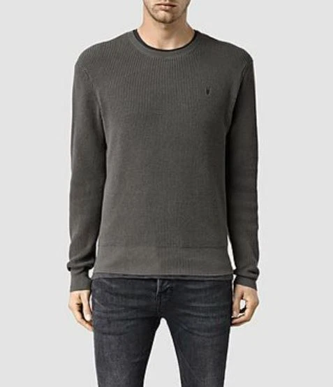 AllSaints sweater jumper adult stein crew neck ramskull mens black ivory green - Image 3 of 4