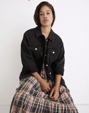 Madewell Denim Jacket - Oversized Jean Jacket Washed Black Denim