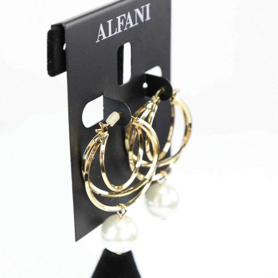 Alfani Gold-Tone Imitation Pearl Multi-Ring Dangle Hoop Earrings - Image 3 of 4