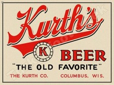 Kurth's Beer The Old Favorite 9" x 12" Metal Sign