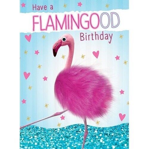 Happy Birthday  flamingood fluff gogglies  large  card 12"" x 9"" Office  Work