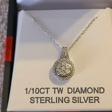 Diamond Pendant 1/10 CT. TW 18" Necklace in 925 Sterling Silver 125 Retail New
