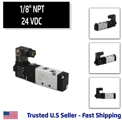 ATLANTIC VALVES 1/8'' 5 Port, 2 Position Pneumatic Solenoid Valve, 24V DC Coil, Air Return