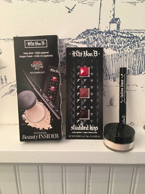 KAT VON D Gift Set! TATTOO LINER, SET POWDER, 3 LIP Samples Brand New in Box!