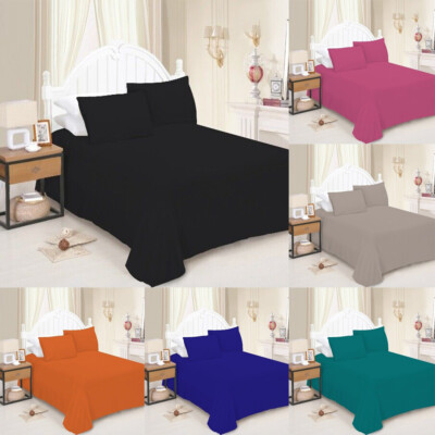Flaches Laken Bettwäsche Poly Baumwolle Perkal Single Double King Super King Size UK