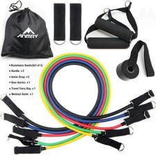11 PCS Resistance Band Set Yoga Abs Exercise Fitness Tube Gym Home Workout Bands