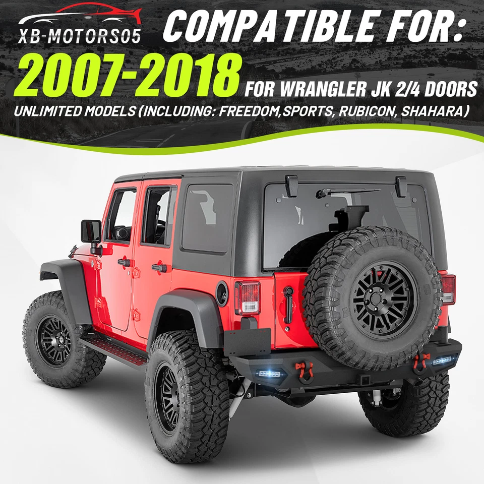 For 2007-2018 Jeep Wrangler JK JKU Unlimited Rear Bumper with Spare Tire Carrier Foto 2 de 4