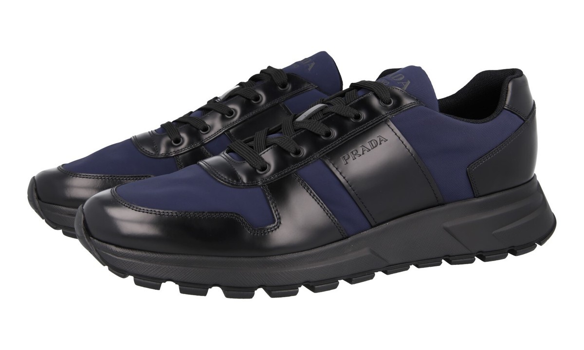 PRADA Leather Nylon PRAX Sneakers - 4E3463 Black Navy Blue NEW