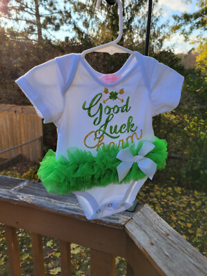 NWT Popatu Infant Tutu Romper   Good Luck Charm Sz. 3-6 months  NEW Green