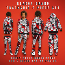 Reason Money Calls Comic Print Tracksuit 2 Piece Hoodie  Pants Mens Large A1