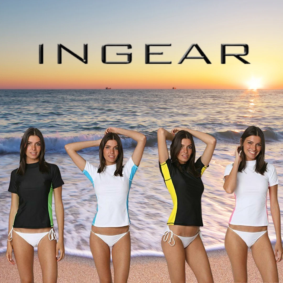 INGEAR Womens Short Sleeve Rashguard Swimwear Rash Guard Athletic