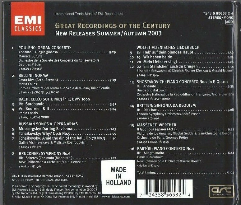 ￼ 50 GREAT RECORDINGS OTHE CENTURY CD EMI CLASSICS Great Recordings of the Century Complete Catalogue
