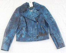 $1498 New ROBERT GRAHAM Leather Jacket Peyton WOMEN Medium M Blue Lamb Skin Moto