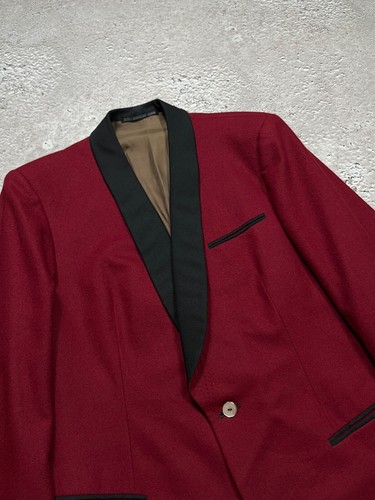 Vintage Wool Smoking Dinner Jacket Burgundy Black Contrast Shawl Collar - Picture 9 of 16