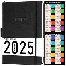 2025 Black Planner 5x8 Weekly Monthly Pages Calendar Stickers Inner Pocket